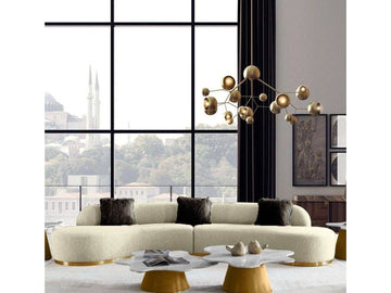 Frontier Glam Beige Fabric Symmetrical Curved Sectional Sofa - Ornate Home