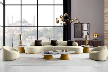 Frontier Glam Beige Fabric Symmetrical Curved Sectional Sofa - Ornate Home