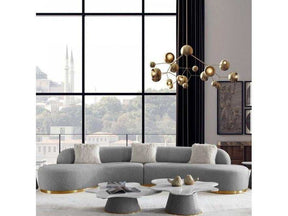 Frontier Glam Grey Fabric Symmetrical Curved Sectional Sofa - Ornate Home
