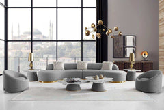 Frontier Glam Grey Fabric Symmetrical Curved Sectional Sofa - Ornate Home