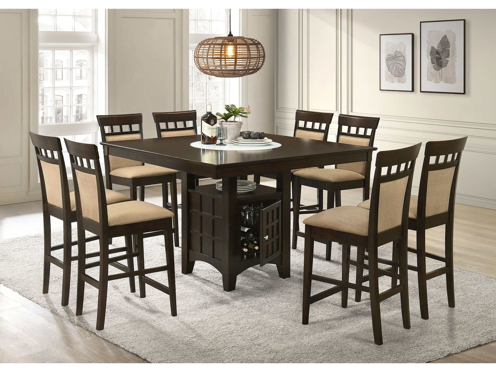 Gabriel Beige / Cappuccino 9 Pc Counter Height Dining Set - Ornate Home