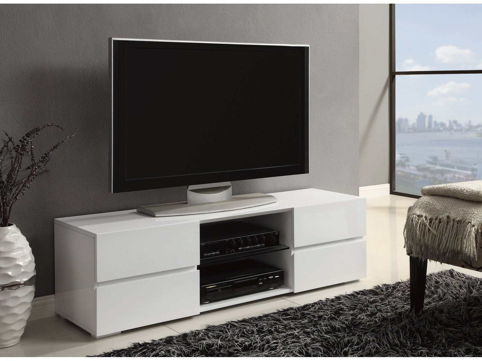 Galvin Glossy White 4 Drawer TV Console - Ornate Home