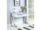 Gemma Glossy White & Chrome 2 Drawer Writing Desk - Ornate Home