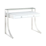 Gemma Glossy White & Chrome 2 Drawer Writing Desk - Ornate Home