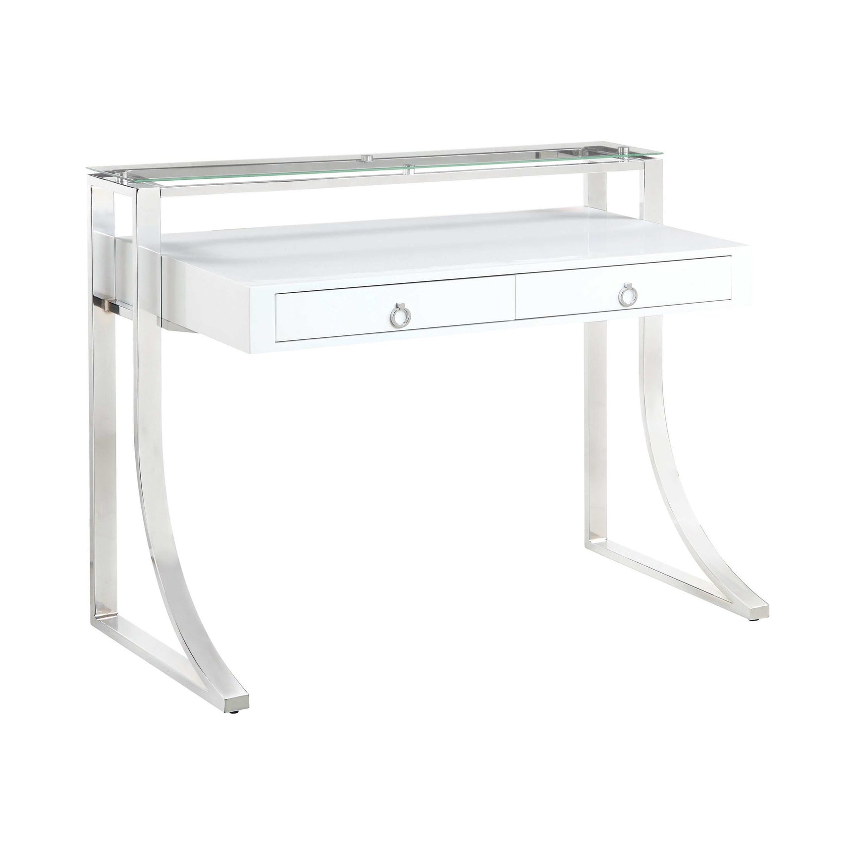 Gemma Glossy White & Chrome 2 Drawer Writing Desk - Ornate Home