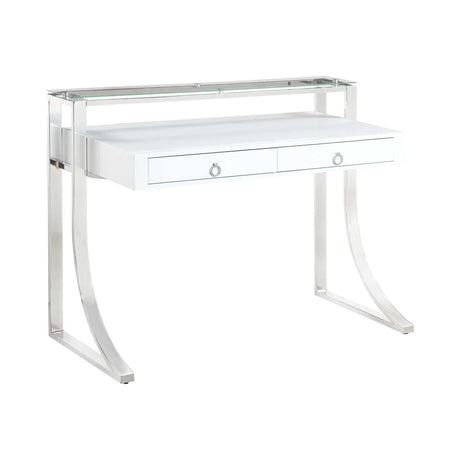 Gemma Glossy White & Chrome 2 Drawer Writing Desk - Ornate Home