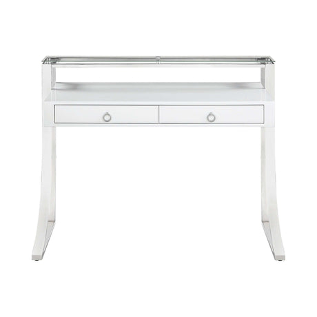 Gemma Glossy White & Chrome 2 Drawer Writing Desk - Ornate Home