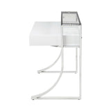 Gemma Glossy White & Chrome 2 Drawer Writing Desk - Ornate Home