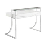 Gemma Glossy White & Chrome 2 Drawer Writing Desk - Ornate Home