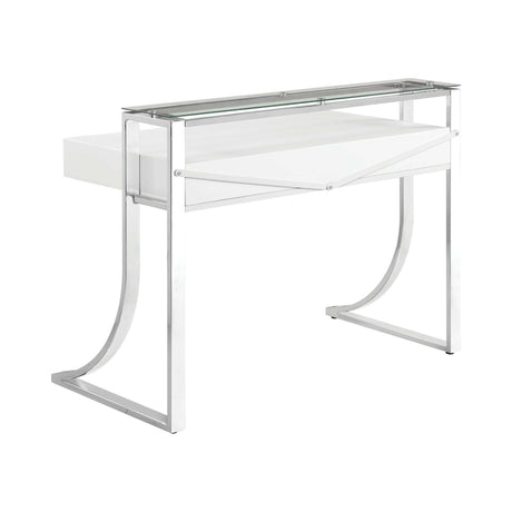 Gemma Glossy White & Chrome 2 Drawer Writing Desk - Ornate Home