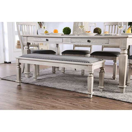 Georgia Antique White/Gray Bench - Ornate Home