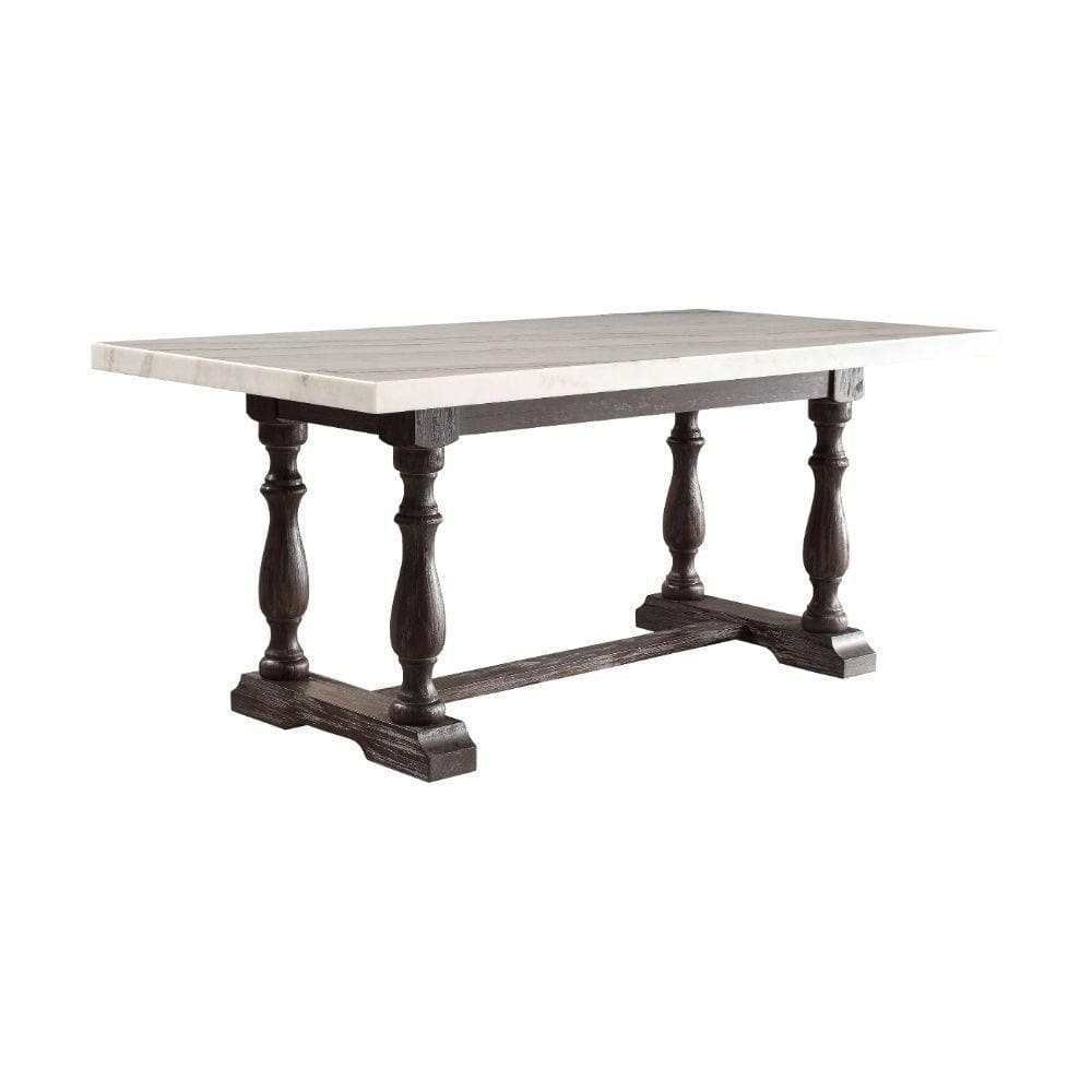 Gerardo White Marble & Weathered Espresso Dining Table - Ornate Home