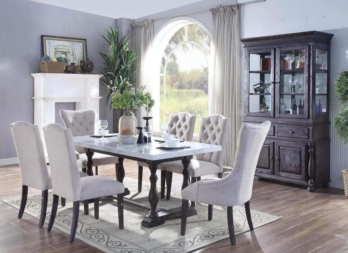 Gerardo White Marble & Weathered Espresso Dining Table - Ornate Home