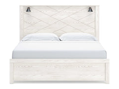 Gerridan White & Gray King Panel Bed Frame w/ Sconce Lights HB - Ornate Home