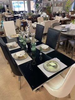 Gianna Black Faux Leather & Stainless Steel Side Chair (Set of 2) - Ornate Home