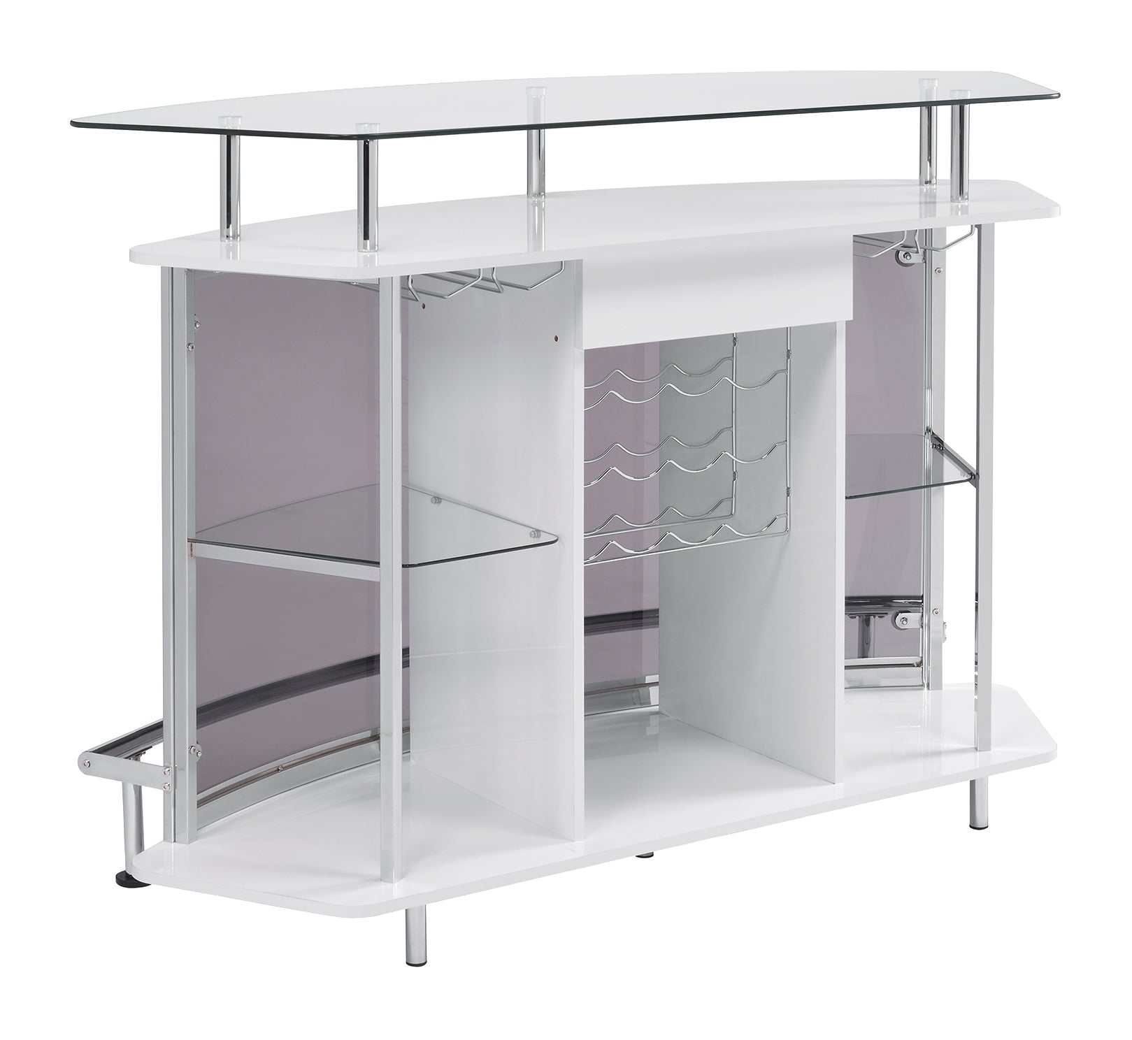 Gideon White High Gloss / Chrome Home Bar - Ornate Home