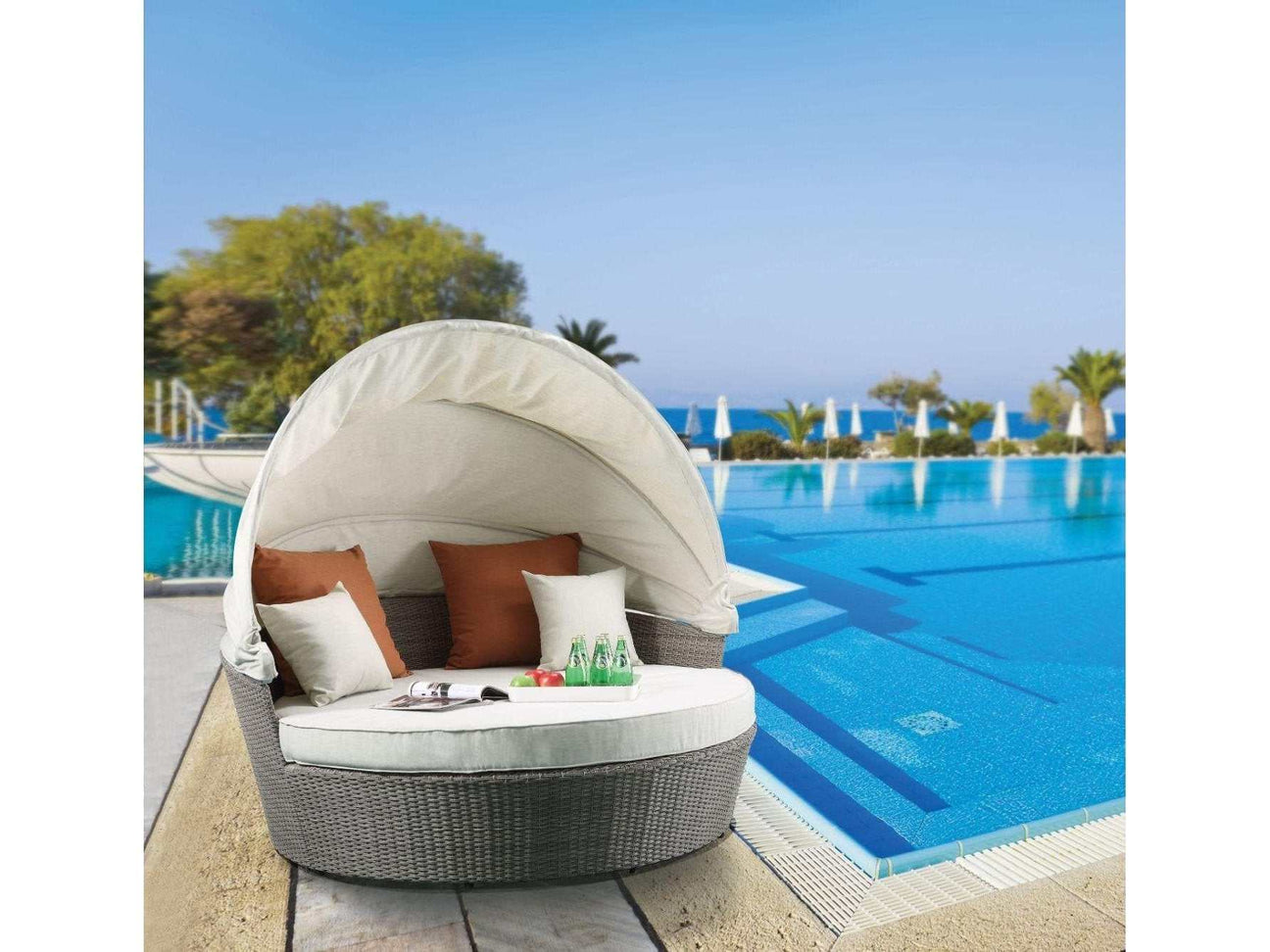 Glynn Beige & Gray Patio Canopy Sofa w/ Ottoman 2pc Set - Ornate Home