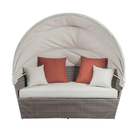 Glynn Beige & Gray Patio Canopy Sofa w/ Ottoman 2pc Set - Ornate Home