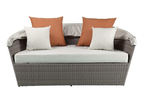 Glynn Beige & Gray Patio Canopy Sofa w/ Ottoman 2pc Set - Ornate Home