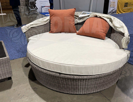 Glynn Beige & Gray Patio Canopy Sofa w/ Ottoman 2pc Set - Ornate Home