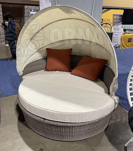 Glynn Beige & Gray Patio Canopy Sofa w/ Ottoman 2pc Set - Ornate Home