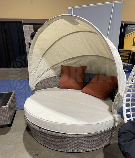 Glynn Beige & Gray Patio Canopy Sofa w/ Ottoman 2pc Set - Ornate Home