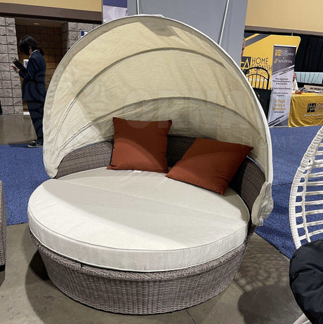 Glynn Beige & Gray Patio Canopy Sofa w/ Ottoman 2pc Set - Ornate Home