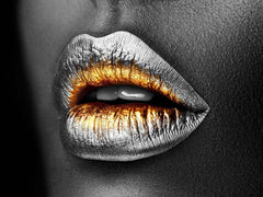Golden Lips Tempered Glass w / Foil Wall Art - Ornate Home