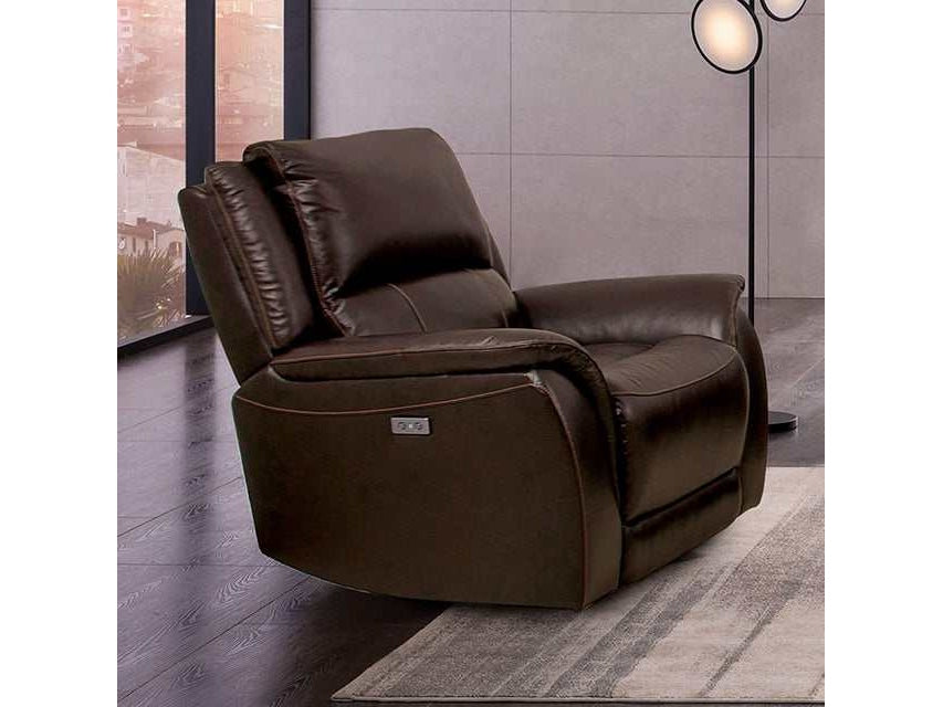 Gorgius Espresso Top Grain Leather Match Power Recliner - Ornate Home