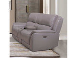 Gorgius Light Gray Top Grain Leather Match Power Loveseat - Ornate Home