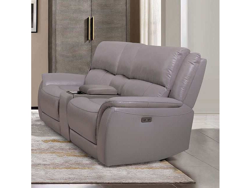 Gorgius Light Gray Top Grain Leather Match Power Loveseat - Ornate Home