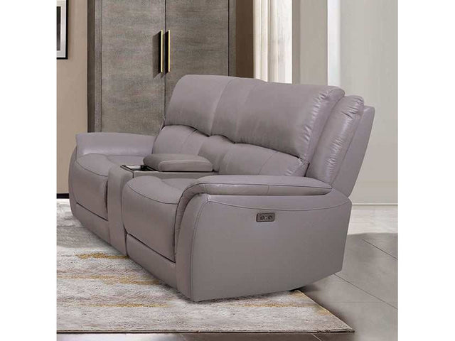 Gorgius Light Gray Top Grain Leather Match Power Loveseat - Ornate Home