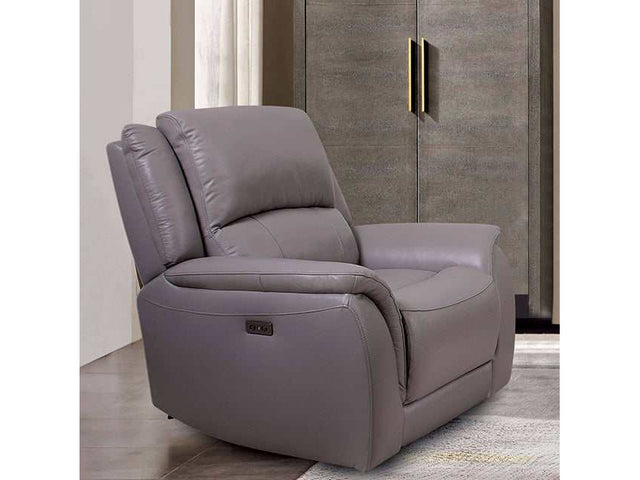 Gorgius Light Gray Top Grain Leather Match Power Recliner - Ornate Home