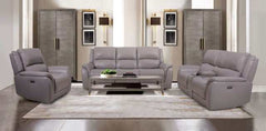 Gorgius Light Gray Top Grain Leather Match Power Recliner - Ornate Home