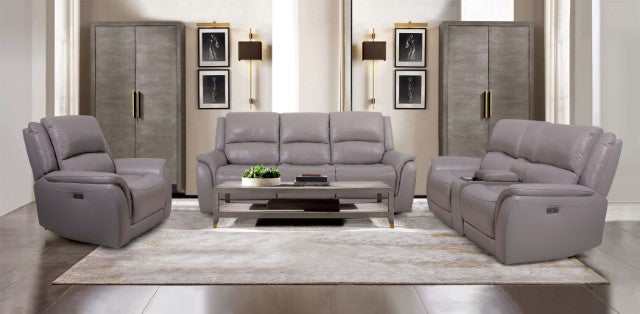 Gorgius Light Gray Top Grain Leather Match Power Reclining Sofa - Ornate Home