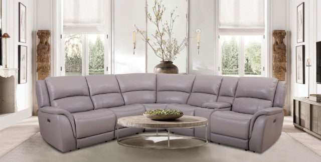Gorgius Light Gray Top Grain Leather Match Power Sectional - Ornate Home