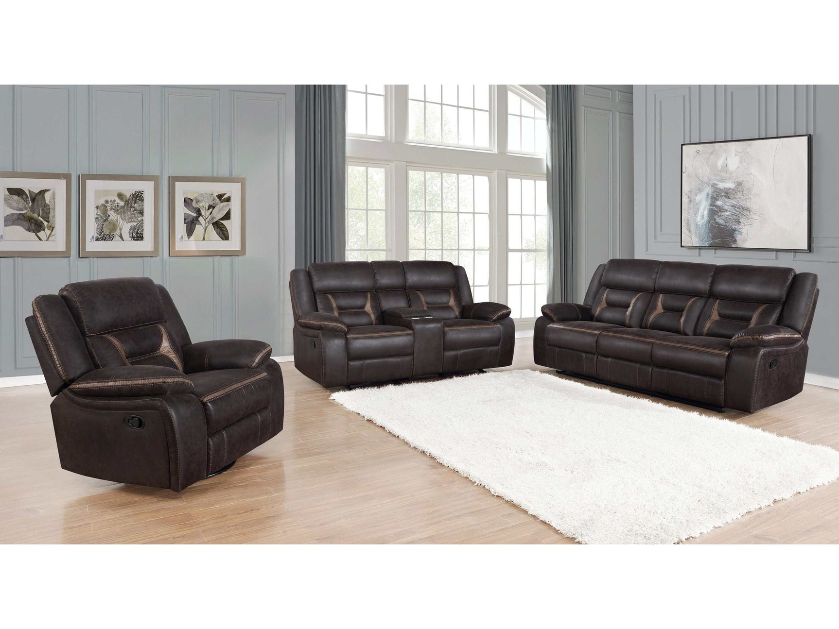 Greer Brown 3 Pc Motion Sofa Set - Ornate Home