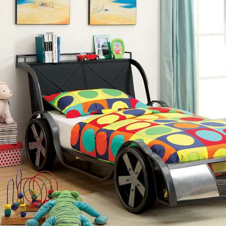 Gt racer Silver/Gun Metal Twin Bed - Ornate Home
