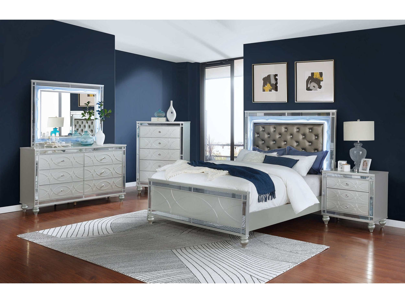 Gunnison Silver Metallic Queen Bed 5 Pc Set - Ornate Home