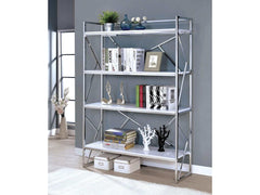 Gustav White & Chrome Bookcase - Ornate Home