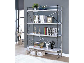 Gustav White & Chrome Bookcase - Ornate Home