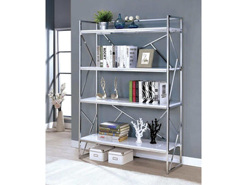 Gustav White & Chrome Bookcase - Ornate Home