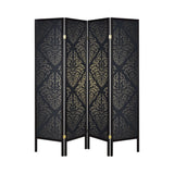 Haidera Black 4 Panel Damask Pattern Folding Screen - Ornate Home