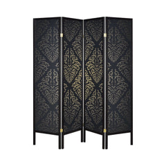 Haidera Black 4 Panel Damask Pattern Folding Screen - Ornate Home