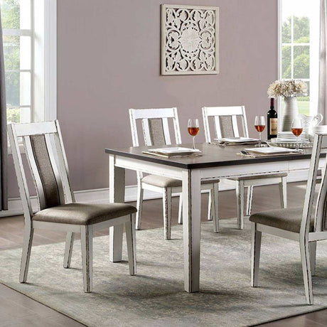 Halsey Weathered White/Dark Walnut Dining Set w/ 18" Butterfly Leaf Table - Ornate Home