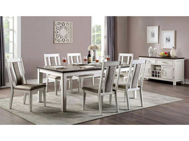 Halsey Weathered White/Dark Walnut Dining Set w/ 18" Butterfly Leaf Table - Ornate Home