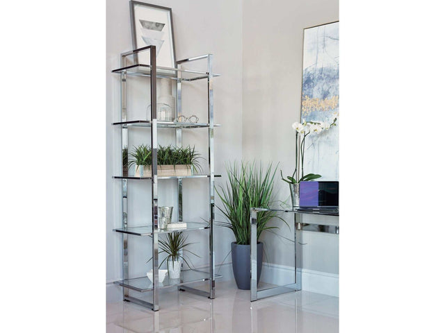 Hartford Chrome Glass Shelf Bookcase - Ornate Home