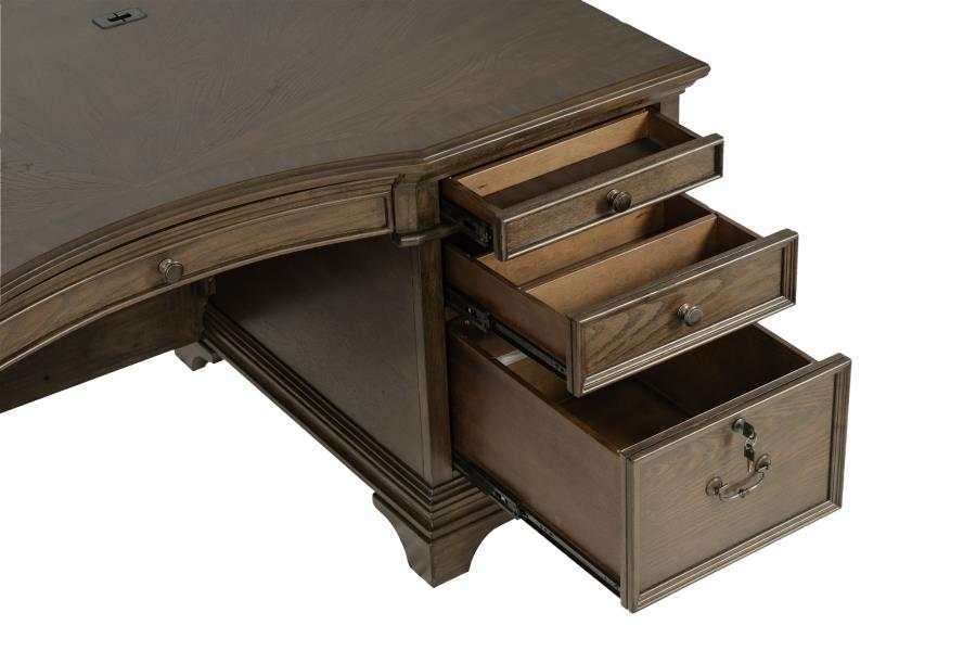 Hartshill Burnished Oak 7-Drawer Executive Desk - Ornate Home