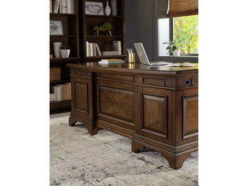 Hartshill Burnished Oak 7-Drawer Executive Desk - Ornate Home