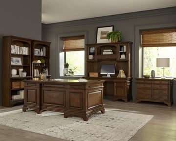 Hartshill Burnished Oak 7-Drawer Executive Desk - Ornate Home